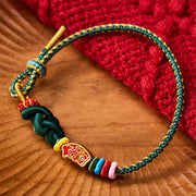 Buddha Stones Hand-Woven Colorful Green String Koi Fish Protection Rope Bracelet