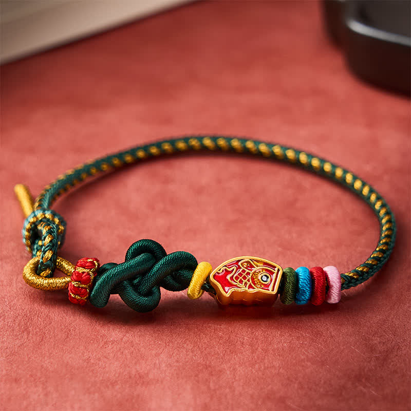 Buddha Stones Hand-Woven Colorful Green String Koi Fish Protection Rope Bracelet