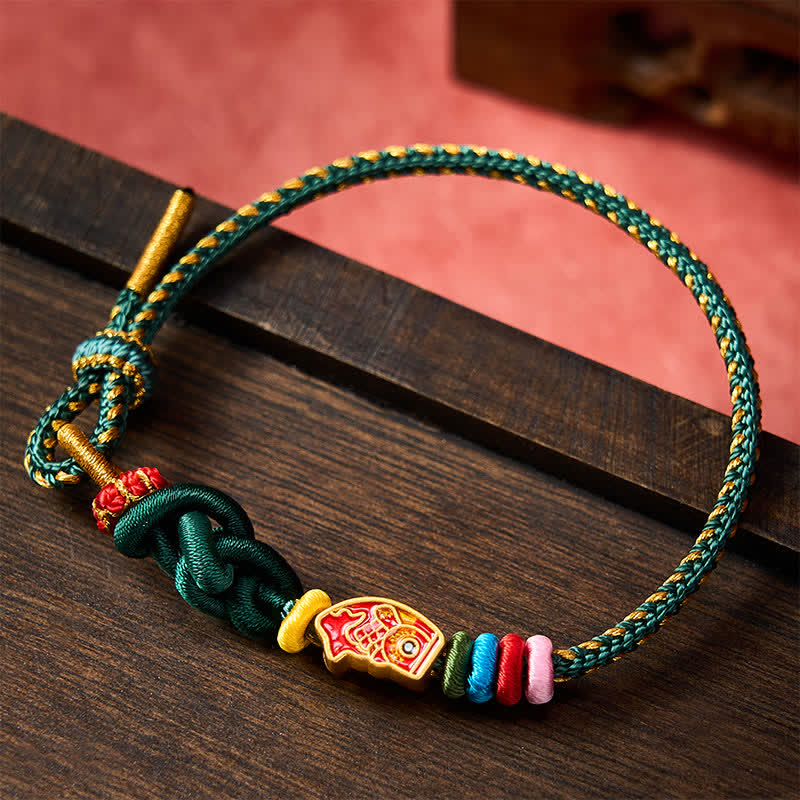 Buddha Stones Hand-Woven Colorful Green String Koi Fish Protection Rope Bracelet