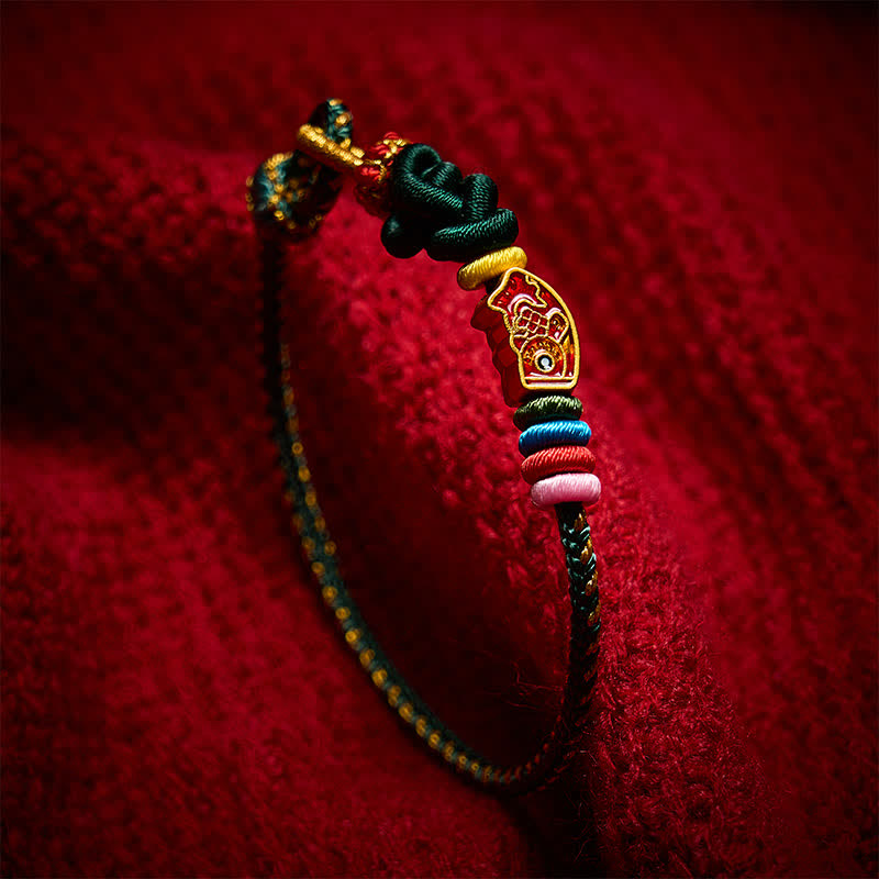 Buddha Stones Hand-Woven Colorful Green String Koi Fish Protection Rope Bracelet