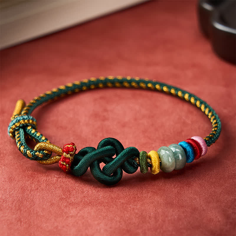 Buddha Stones Hand-Woven Chinese Knotting Luck Jade String Bracelet