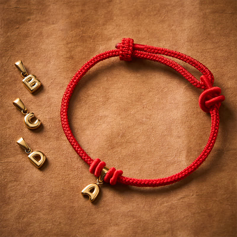 Buddha Stones Titanium Steel Letter Red String Faith Bracelet