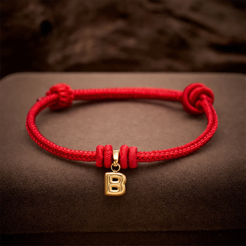 Buddha Stones Titanium Steel Letter Red String Faith Bracelet