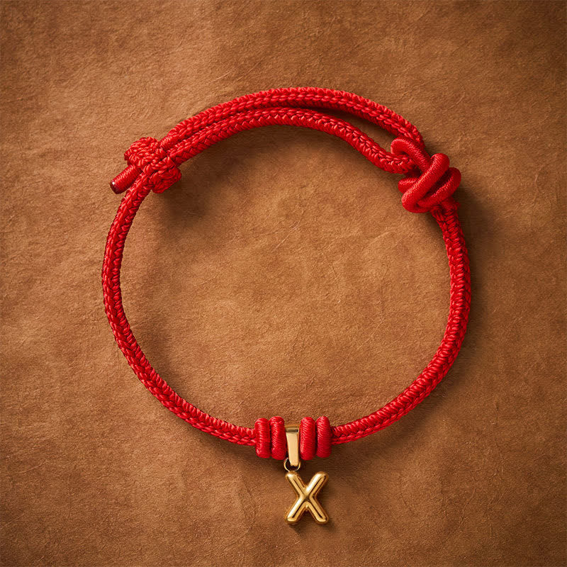 Buddha Stones Titanium Steel Letter Red String Faith Bracelet