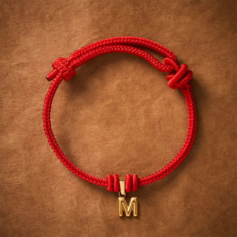 Buddha Stones Titanium Steel Letter Red String Faith Bracelet