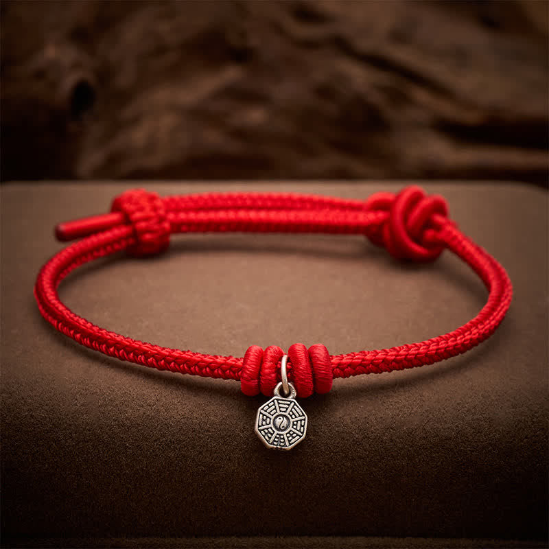 Buddha Stones 925 Sterling Silver Bagua Red String Connection Bracelet