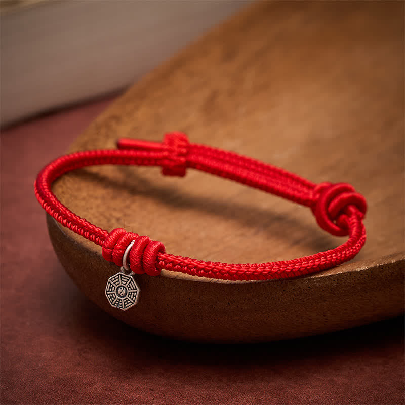 Buddha Stones 925 Sterling Silver Bagua Red String Connection Bracelet