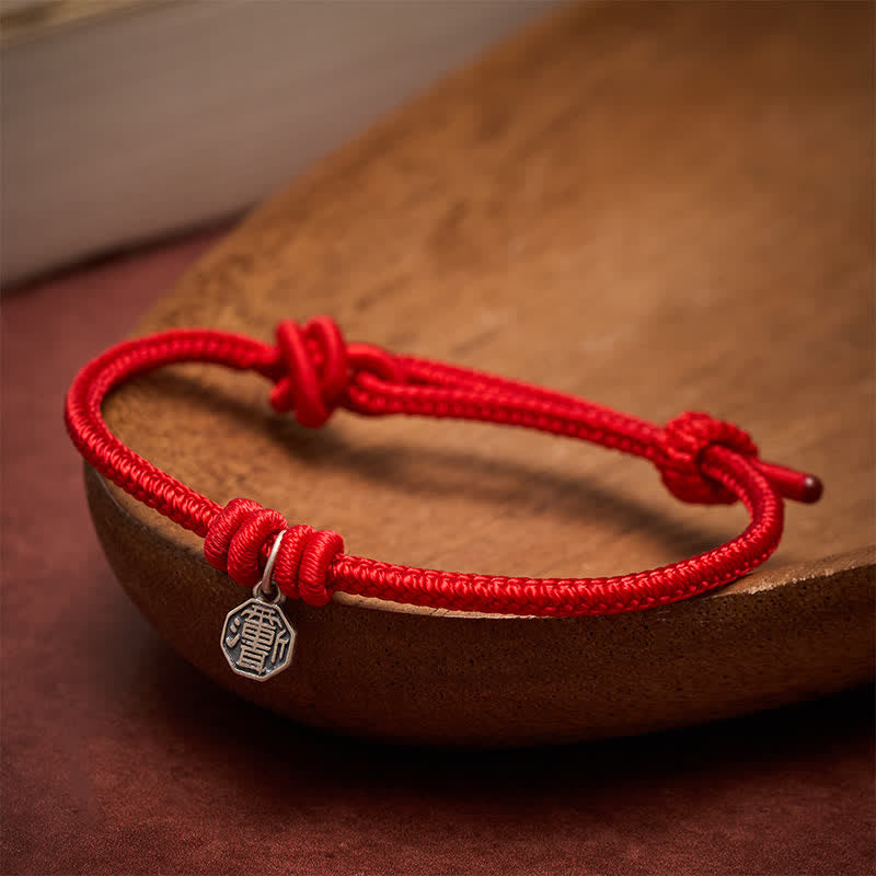 Buddha Stones 925 Sterling Silver Bagua Red String Connection Bracelet