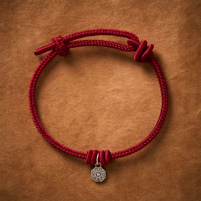 Buddha Stones 925 Sterling Silver Bagua Red String Connection Bracelet