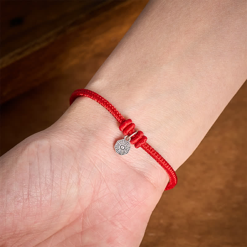 Buddha Stones 925 Sterling Silver Bagua Red String Connection Bracelet