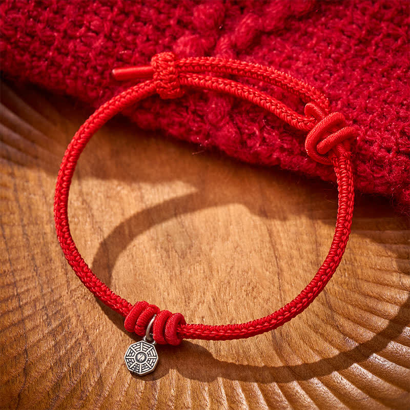Buddha Stones 925 Sterling Silver Bagua Red String Connection Bracelet