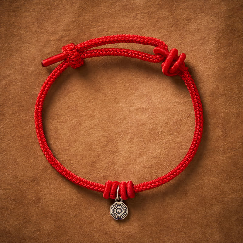 Buddha Stones 925 Sterling Silver Bagua Red String Connection Bracelet