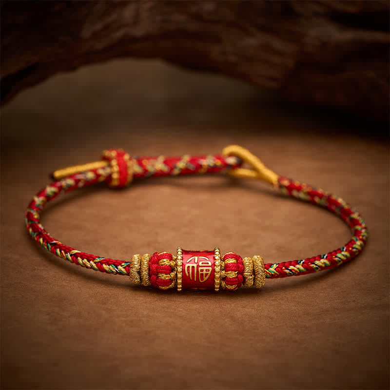 Buddha Stones Fu Character Red String Fortune Bracelet