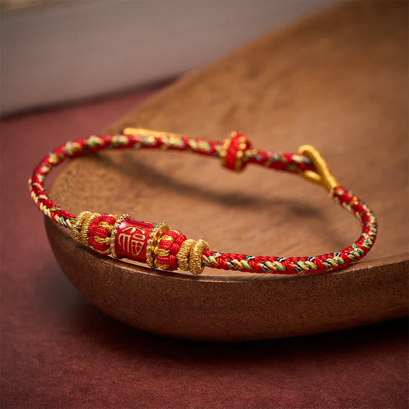 Buddha Stones Fu Character Red String Fortune Bracelet