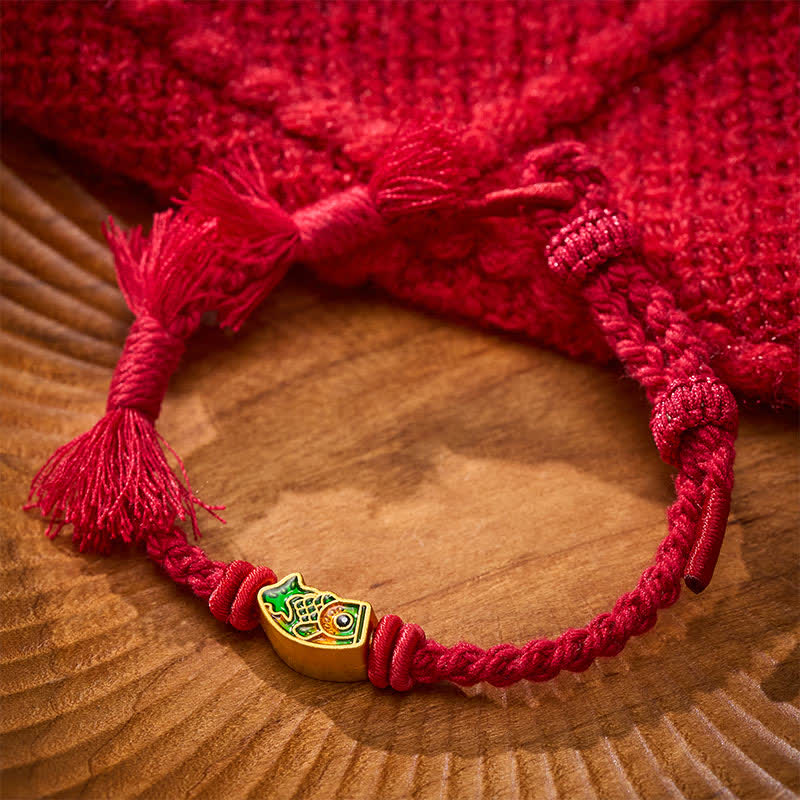 Buddha Stones Auspicious Red String Koi Fish Success Bracelet