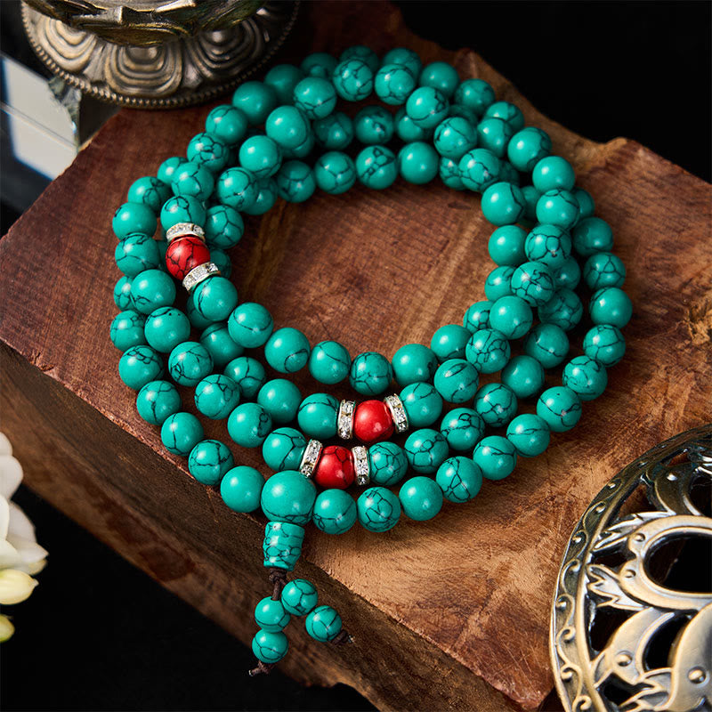EverestArtStudios Turquoise Inspired 108 Beads Multi Wrap Protection Mala