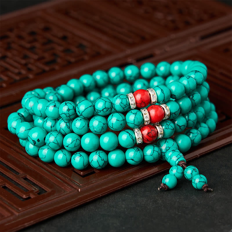 EverestArtStudios Turquoise Inspired 108 Beads Multi Wrap Protection Mala