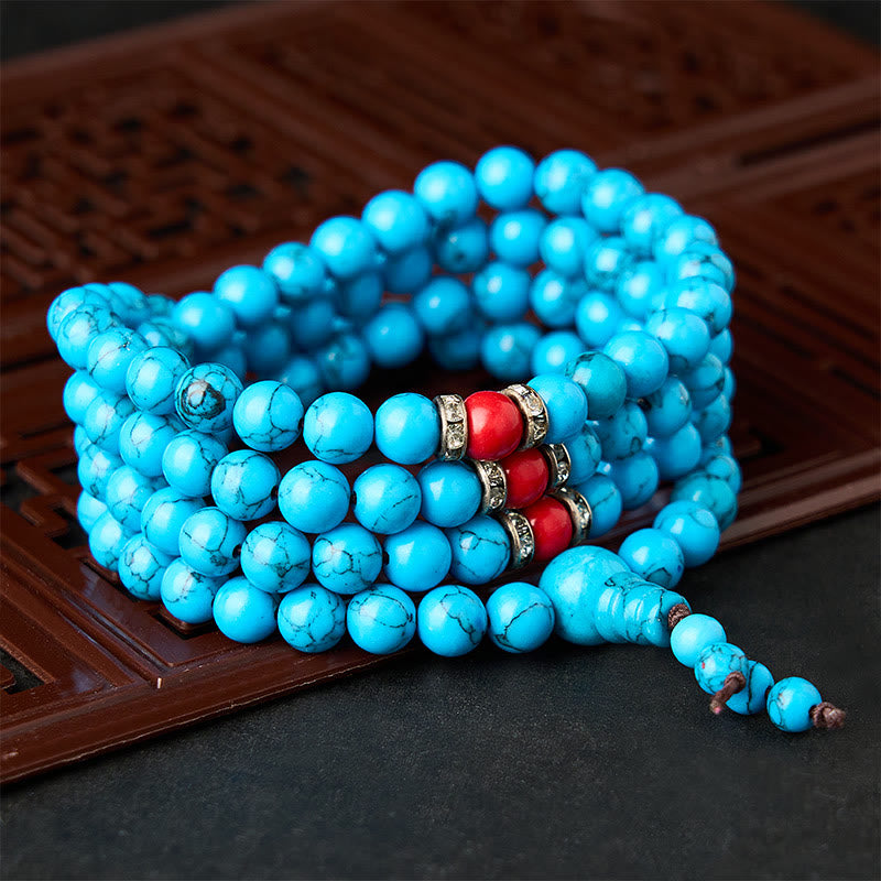EverestArtStudios Turquoise Tibetan Round 108 Bead Protection Mala