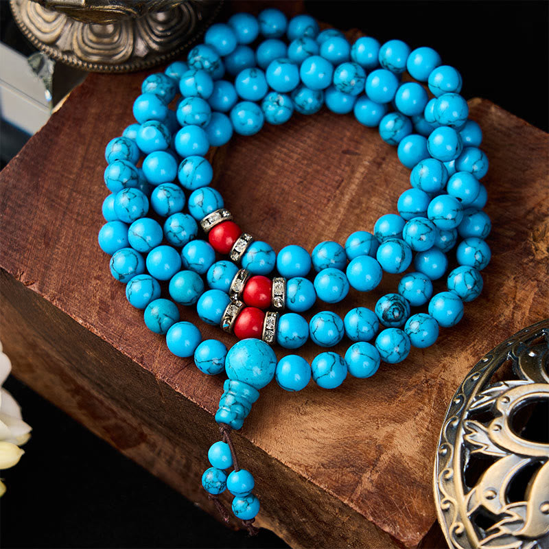 EverestArtStudios Turquoise Tibetan Round 108 Bead Protection Mala
