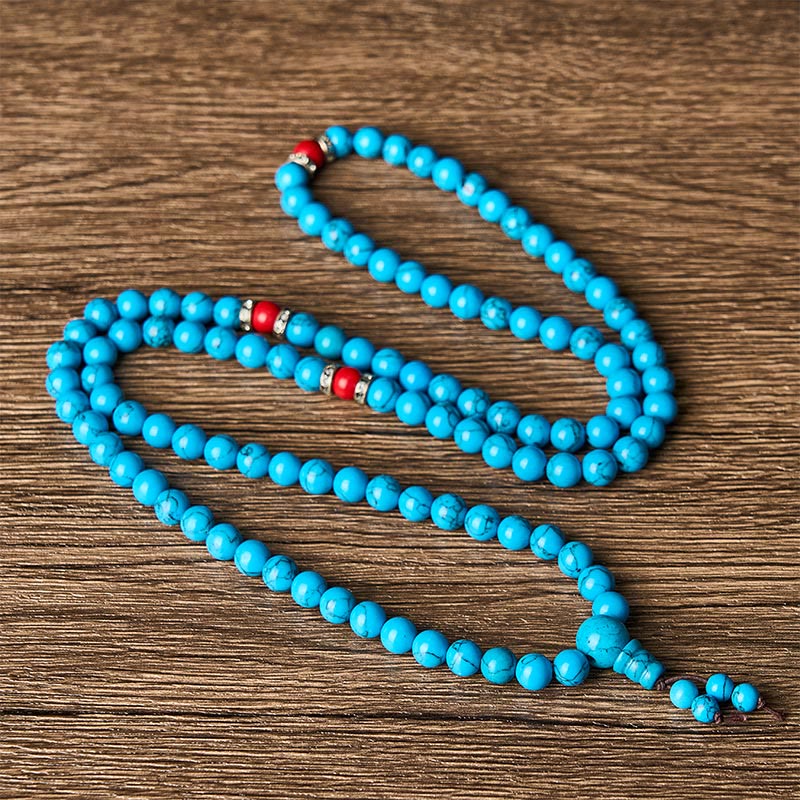 EverestArtStudios Turquoise Tibetan Round 108 Bead Protection Mala