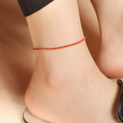 Buddha Stones Titanium Steel Red String Strengthen Braided Anklet