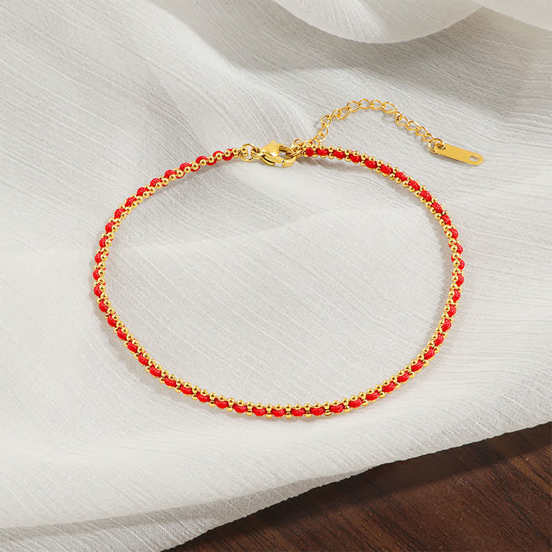 Buddha Stones Titanium Steel Red String Strengthen Braided Anklet