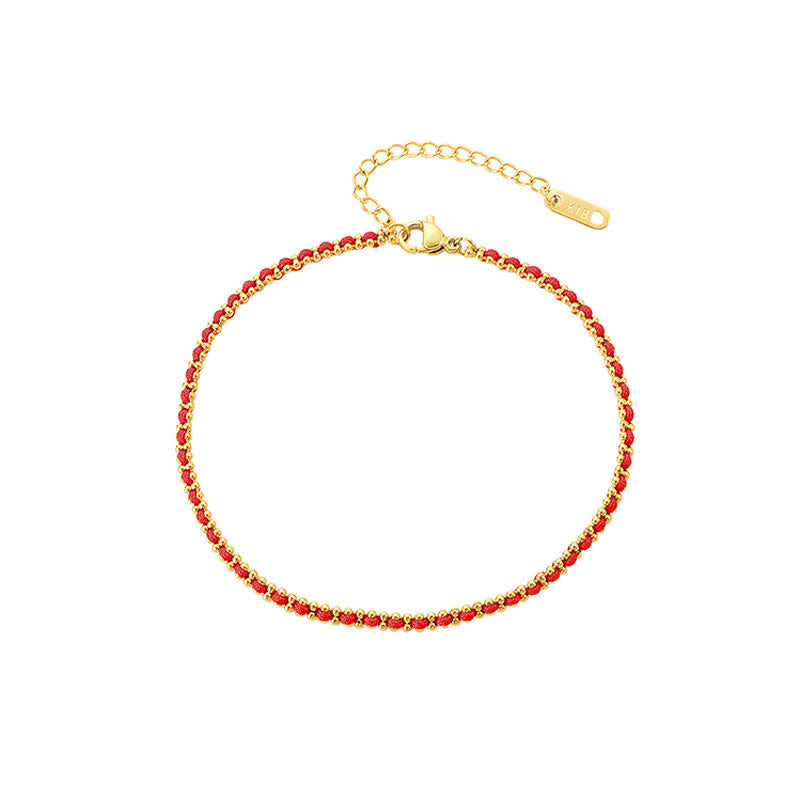 Buddha Stones Titanium Steel Red String Strengthen Braided Anklet