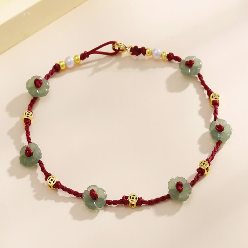 Buddha Stones Hand-Woven Red String Protection Floral Charm Anklet