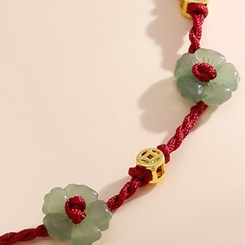 Buddha Stones Hand-Woven Red String Protection Floral Charm Anklet
