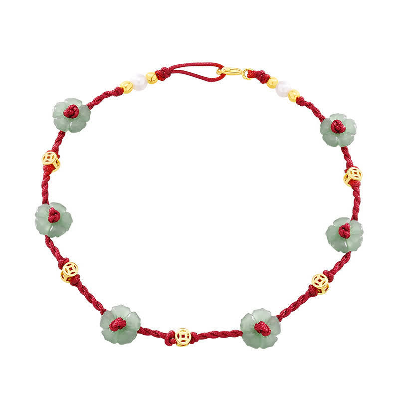 Buddha Stones Hand-Woven Red String Protection Floral Charm Anklet