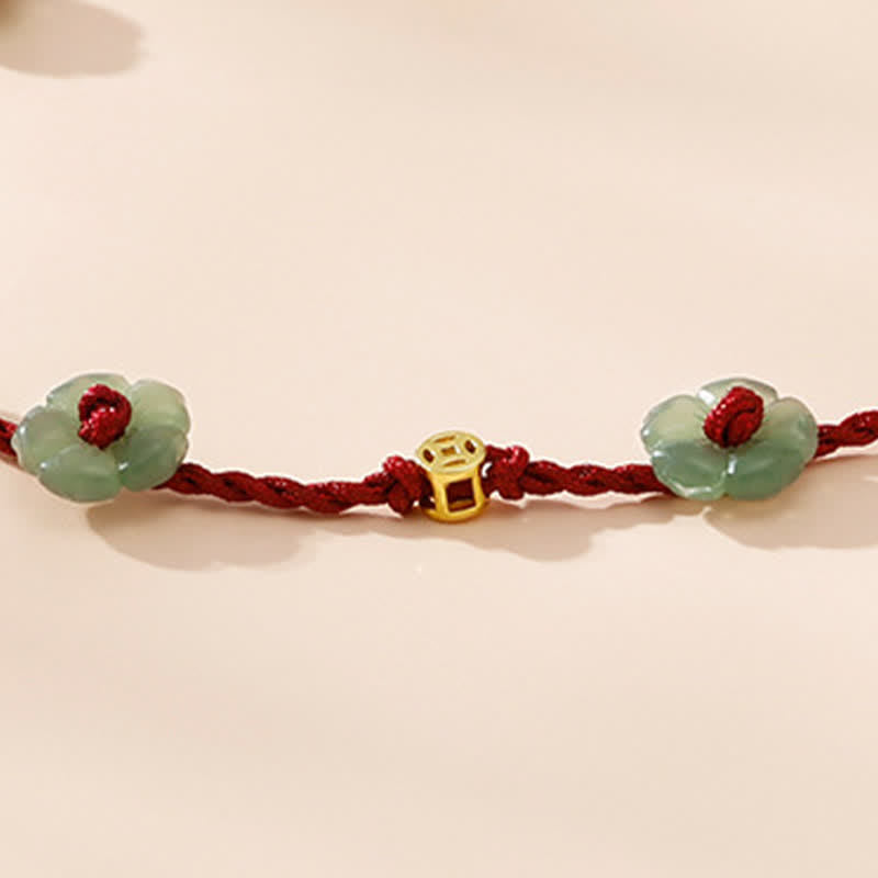 Buddha Stones Hand-Woven Red String Protection Floral Charm Anklet