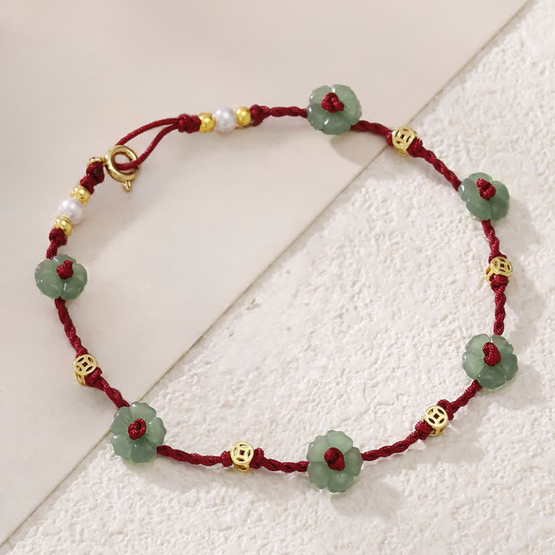 Buddha Stones Hand-Woven Red String Protection Floral Charm Anklet