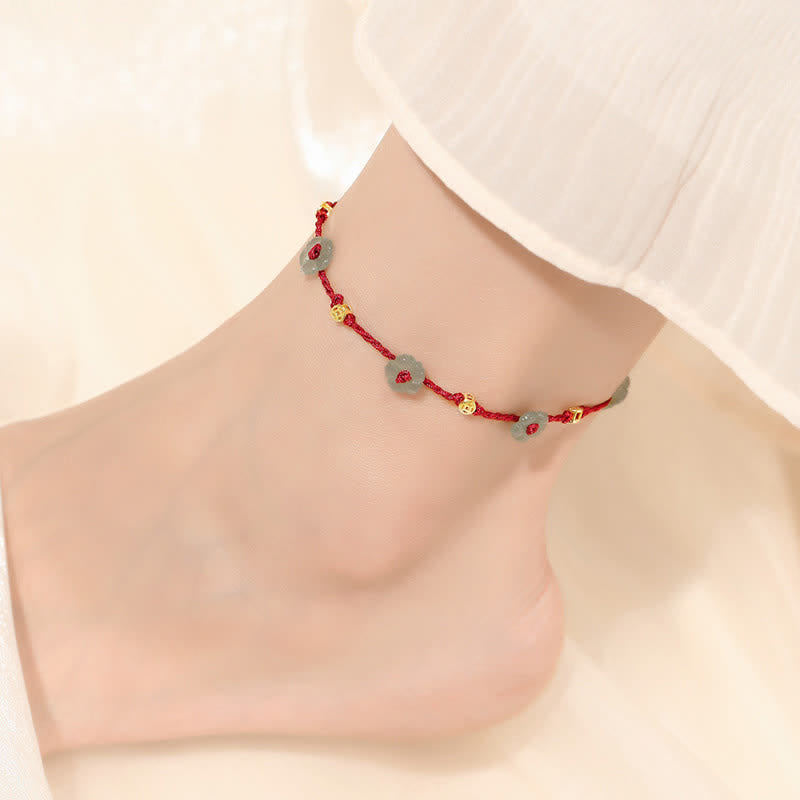 Buddha Stones Hand-Woven Red String Protection Floral Charm Anklet