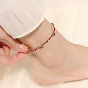 Buddha Stones Hand-Woven Red String Protection Floral Charm Anklet