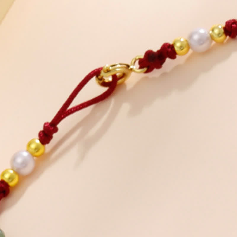 Buddha Stones Hand-Woven Red String Protection Floral Charm Anklet