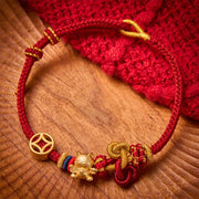Buddha Stones Golden Lucky Cat Red String Protection Braided Bracelet