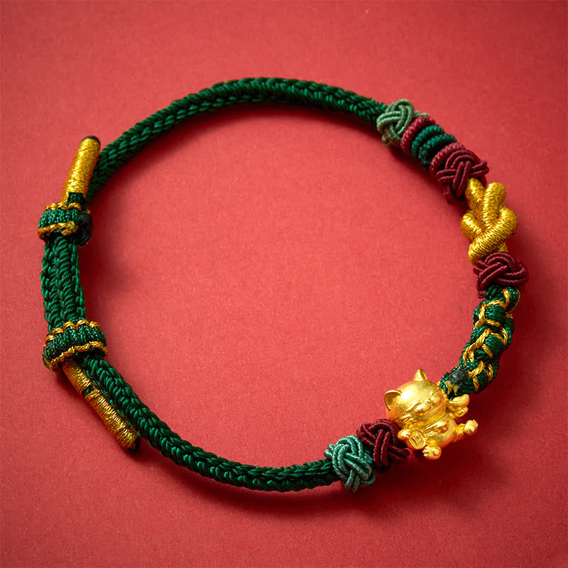 Buddha Stones Hand-Woven Red String Lucky Cat Protection Bracelet