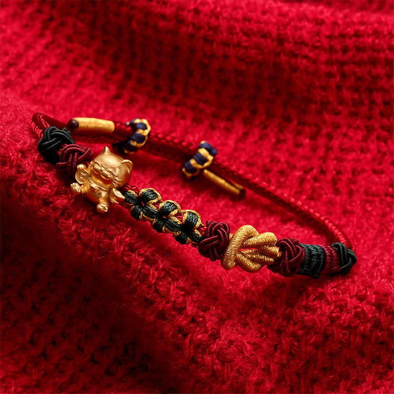 Buddha Stones Hand-Woven Red String Lucky Cat Protection Bracelet