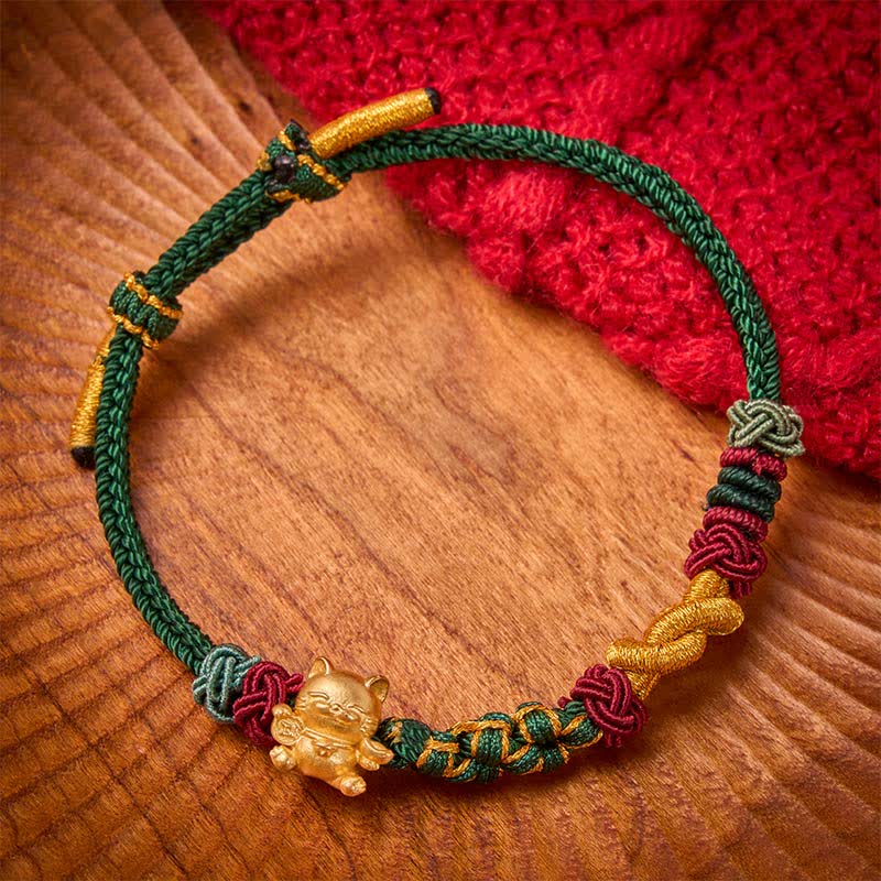 Buddha Stones Hand-Woven Red String Lucky Cat Protection Bracelet