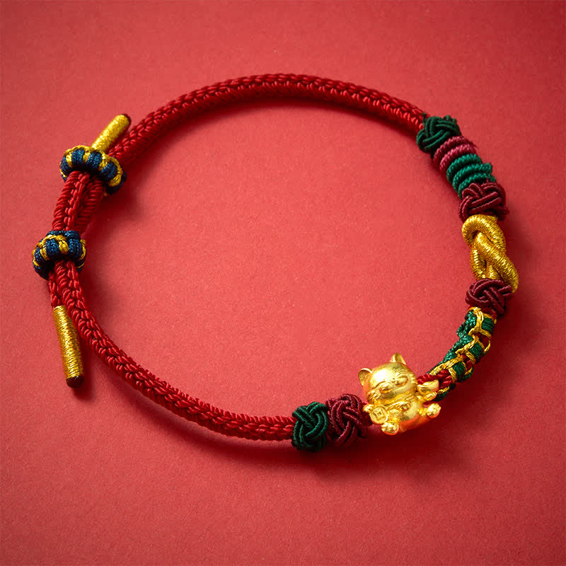 Buddha Stones Hand-Woven Red String Lucky Cat Protection Bracelet