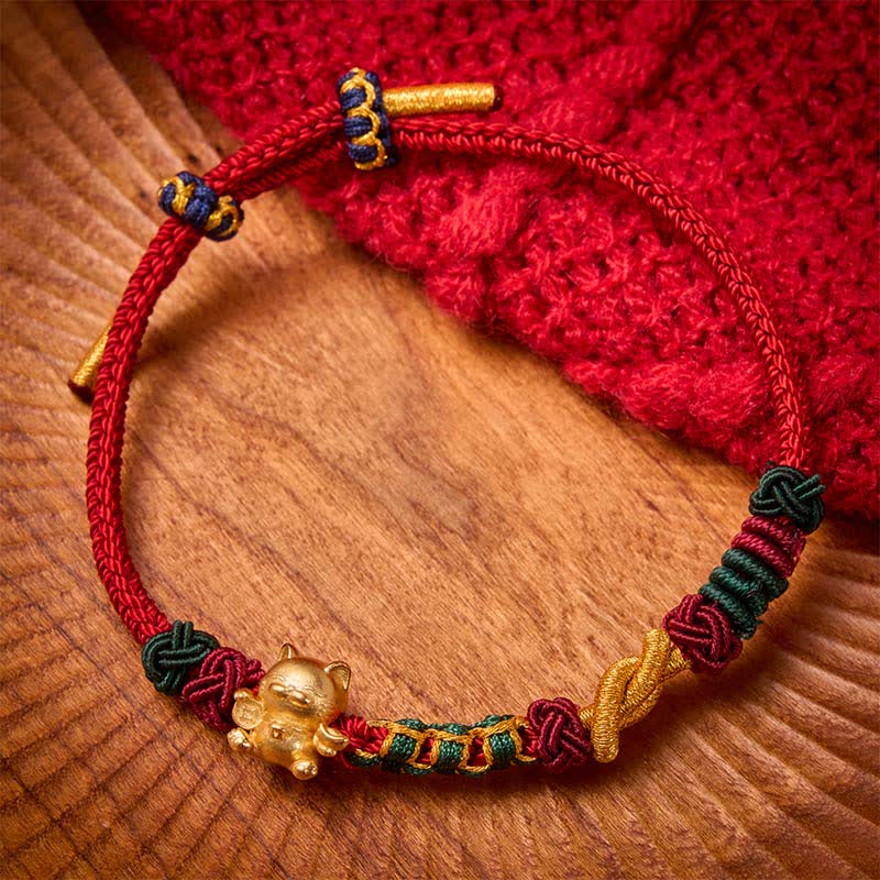 Buddha Stones Hand-Woven Red String Lucky Cat Protection Bracelet