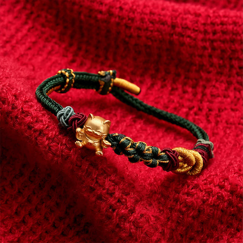 Buddha Stones Hand-Woven Red String Lucky Cat Protection Bracelet