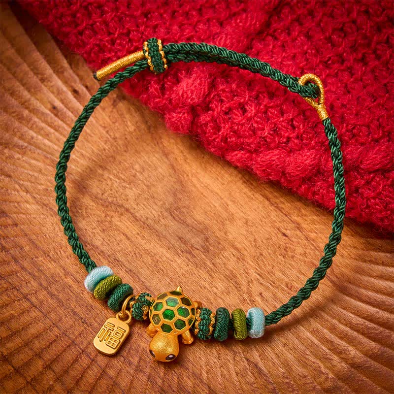 Buddha Stones Hand-Woven Red String Turtle Fu Character Endurance Bracelet