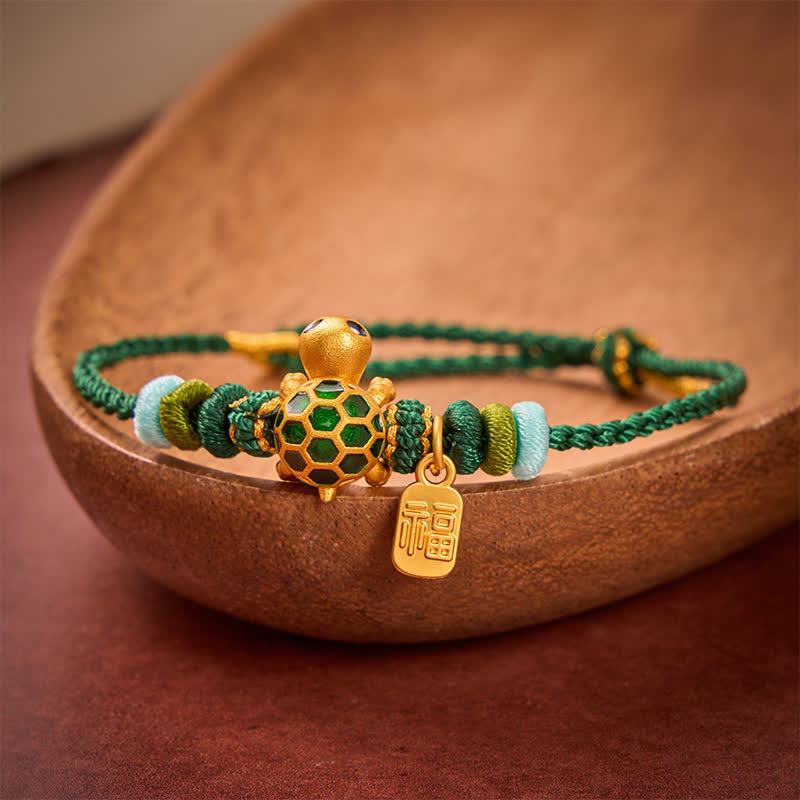 Buddha Stones Hand-Woven Red String Turtle Fu Character Endurance Bracelet