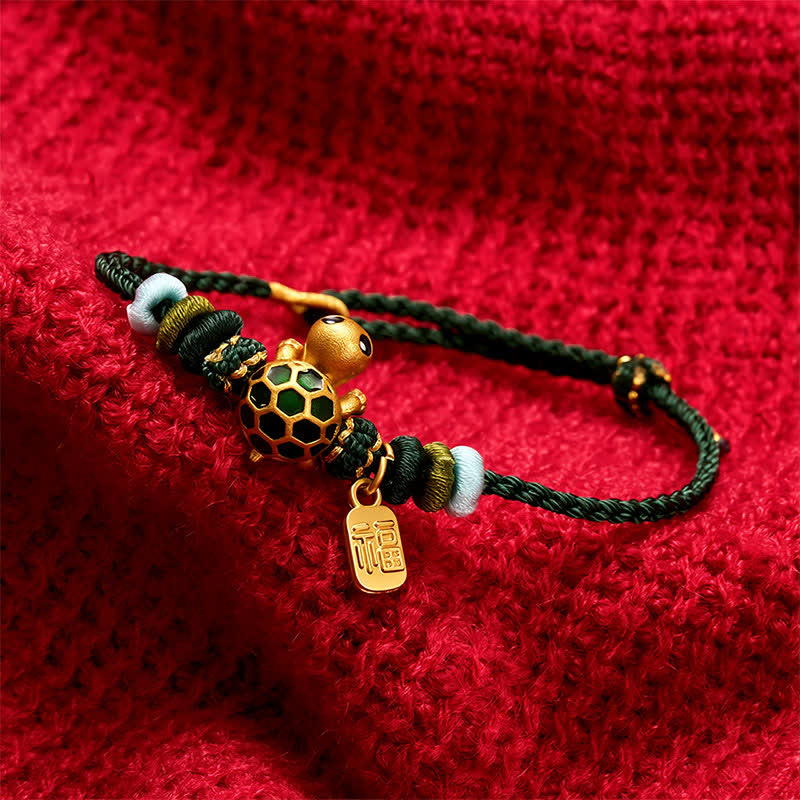 Buddha Stones Hand-Woven Red String Turtle Fu Character Endurance Bracelet