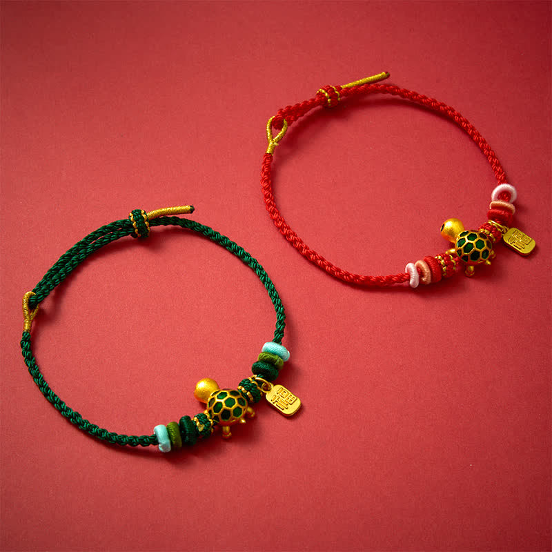 Buddha Stones Hand-Woven Red String Turtle Fu Character Endurance Bracelet