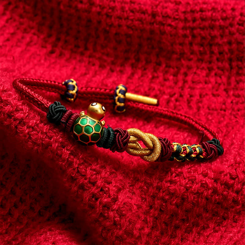 Buddha Stones Hand-Woven Copper Turtle Red String Protection Bracelet