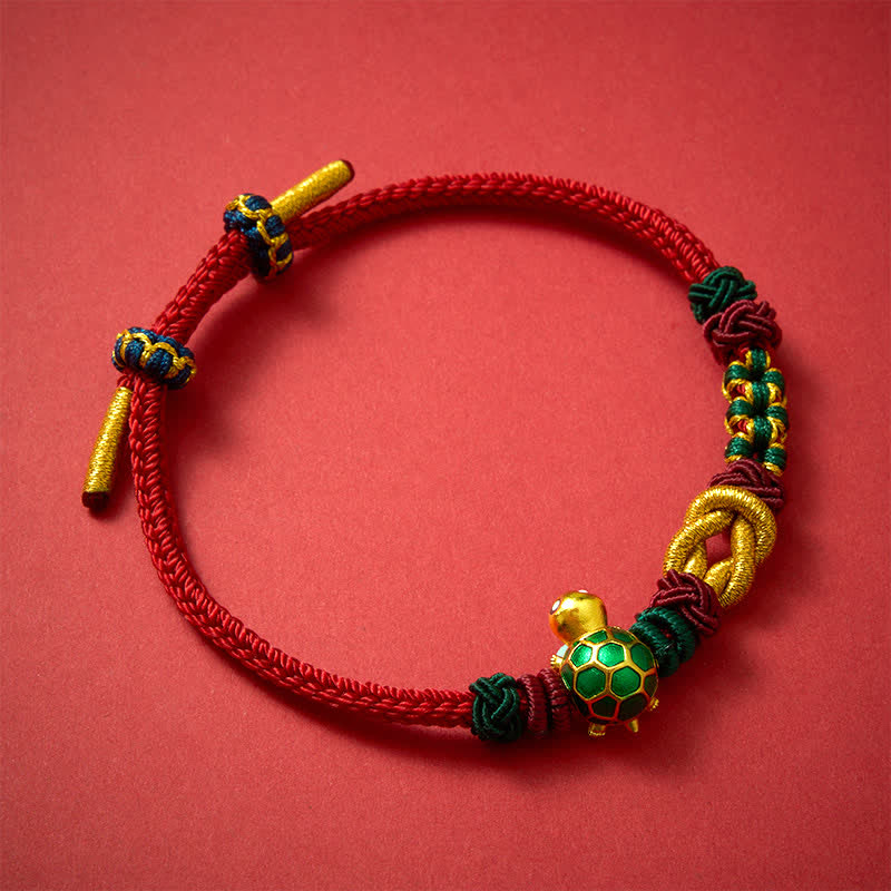 Buddha Stones Hand-Woven Copper Turtle Red String Protection Bracelet