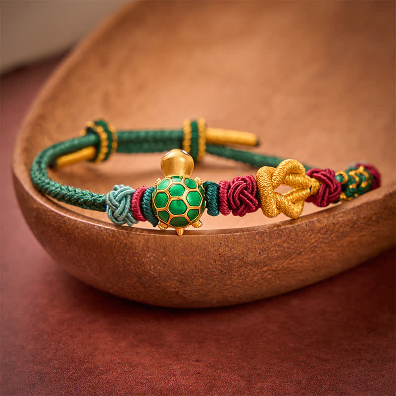 Buddha Stones Hand-Woven Copper Turtle Red String Protection Bracelet