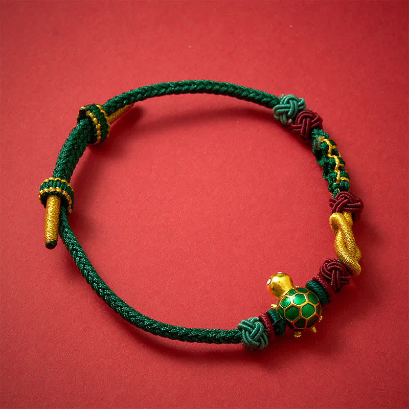 Buddha Stones Hand-Woven Copper Turtle Red String Protection Bracelet